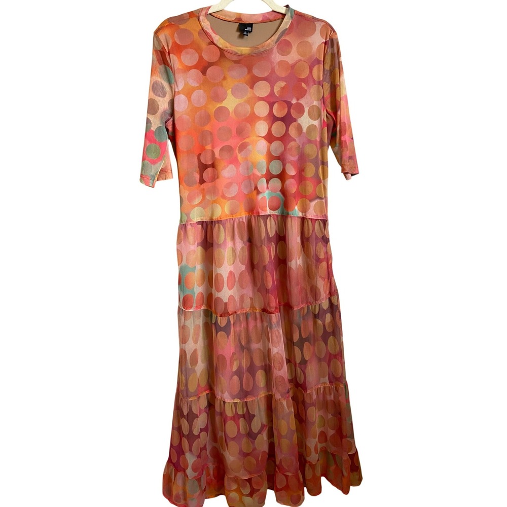 Lisa Bayne Artful Home Colorful Polka Dot Maxi Dress - Pink Orange Tiered